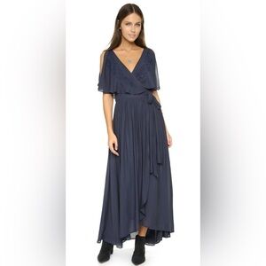 Free People Boho Embroidered Flowy Wrap V-Neck Flutter Sleeve Maxi Dress Size XS